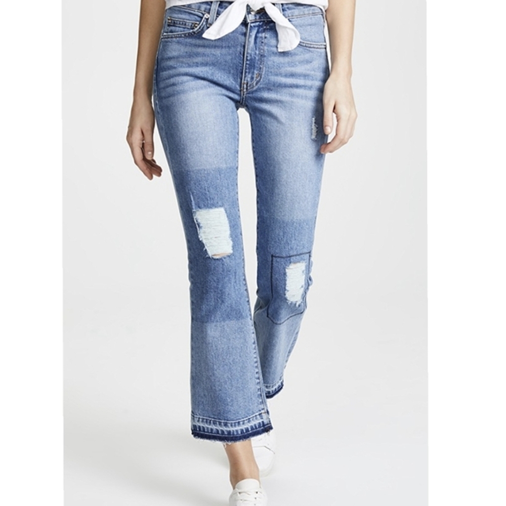 Derek Lam Blue Mid-Rise Cropped Flare Ankle Jeans